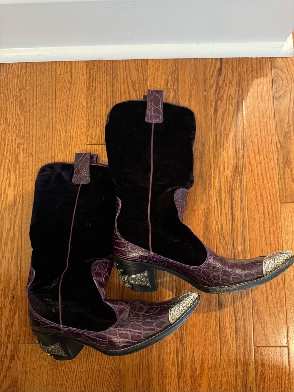 Giuseppe Zanotti Purple Western Croc-Embossed Velvet Boots